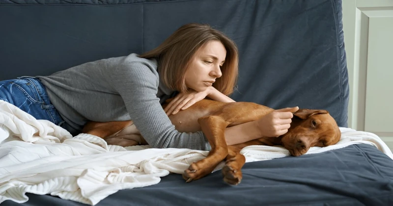 Women concerned about her Dog - Common Causes of Nighttime Panting
